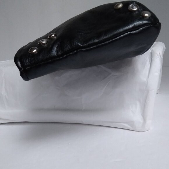 Black Bling Studded Skull Pirate Wristlet with Leather Wrapped Silver Link Chain - Picture 5 of 8